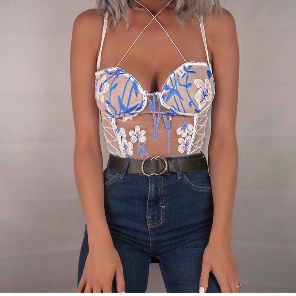 Flower laced body suit top